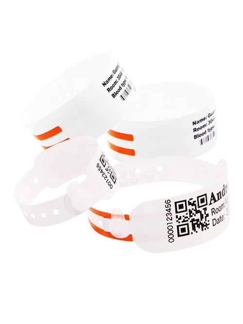 Direct thermal printable medical ID wristbands with high-definition barcodes for patient safety.